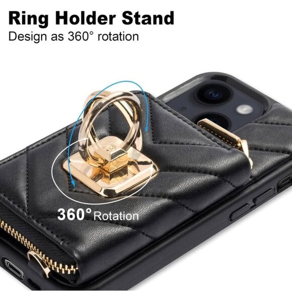 iPhone 13/14 Case Wallet with Card Holder,360 Rotation Ring - Picture 4 of 5